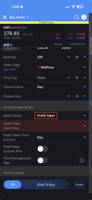 The profit taker option on the iPhone. 
